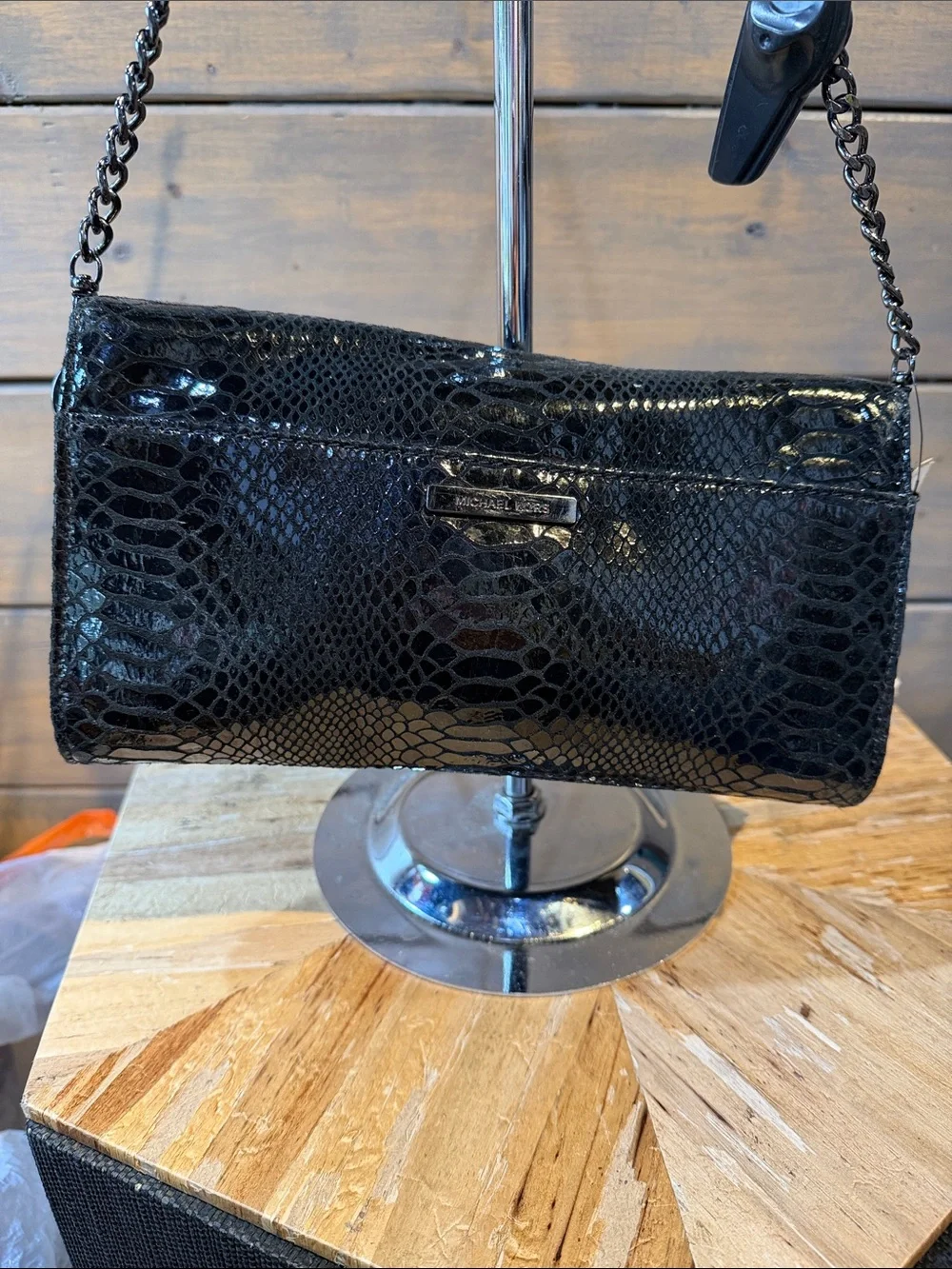 Michael Kors Black Studded Chain Shoulder Clutch Antonia